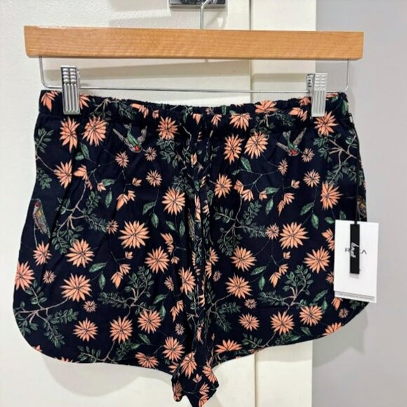 RVCA New Yume Navy Blue Floral Print Drawstring Shorts - Picture 8 of 9